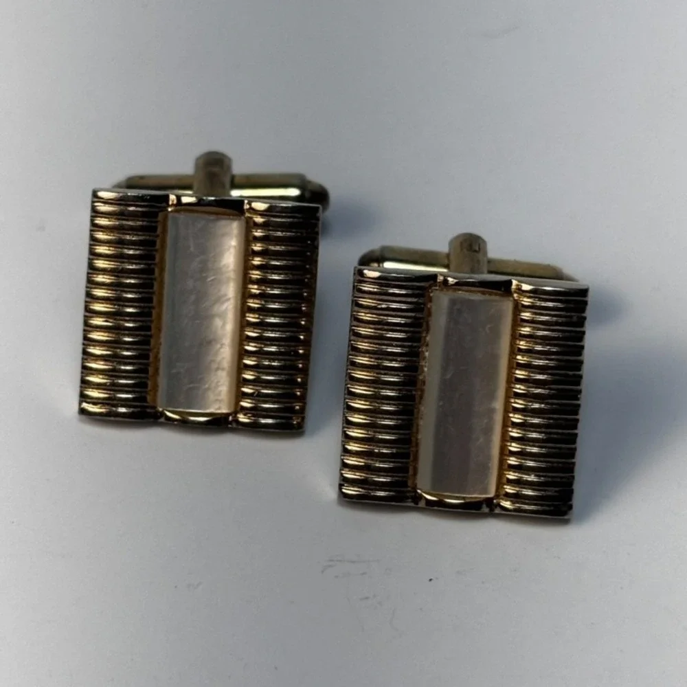 Vintage Cuff Links Silver Tone Square Decorative Mid Century